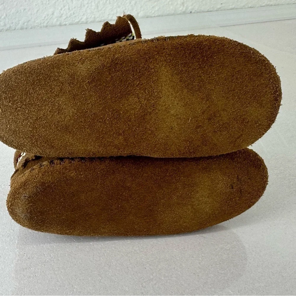 MINNETONKA Moccasins Suede Braid Bootie Brown Infant Size 6 Boots Leather